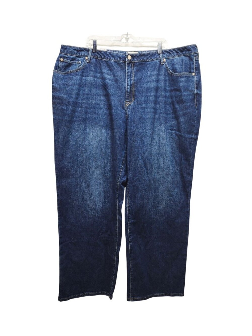 Seven7 Womens Plus Size 24W Loose Straight Jeans Five-Pocket Classic Blue Denim